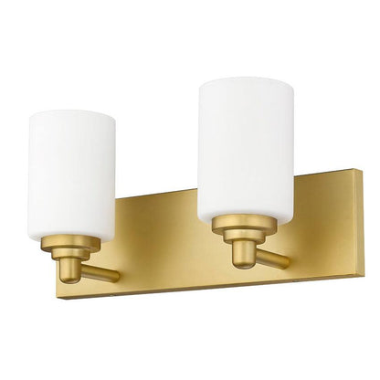 Z-Lite Soledad 2-Light Medium Bulb Base Brushed Gold Steel White Glass Shade Vanity Light
