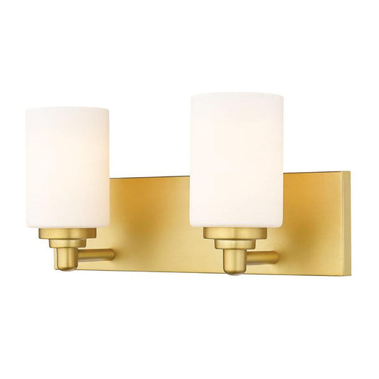 Z-Lite Soledad 2-Light Medium Bulb Base Brushed Gold Steel White Glass Shade Vanity Light