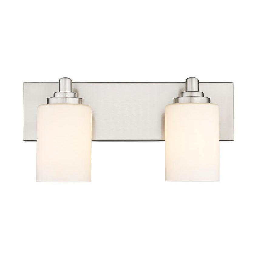 Z-Lite Soledad 2-Light Medium Bulb Base Brushed Nickel Steel White Glass Shade Vanity Light