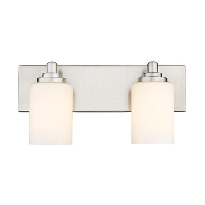 Z-Lite Soledad 2-Light Medium Bulb Base Brushed Nickel Steel White Glass Shade Vanity Light