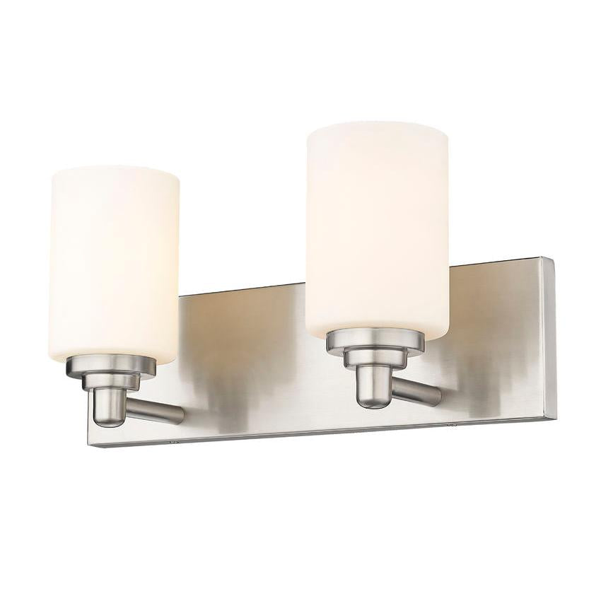 Z-Lite Soledad 2-Light Medium Bulb Base Brushed Nickel Steel White Glass Shade Vanity Light