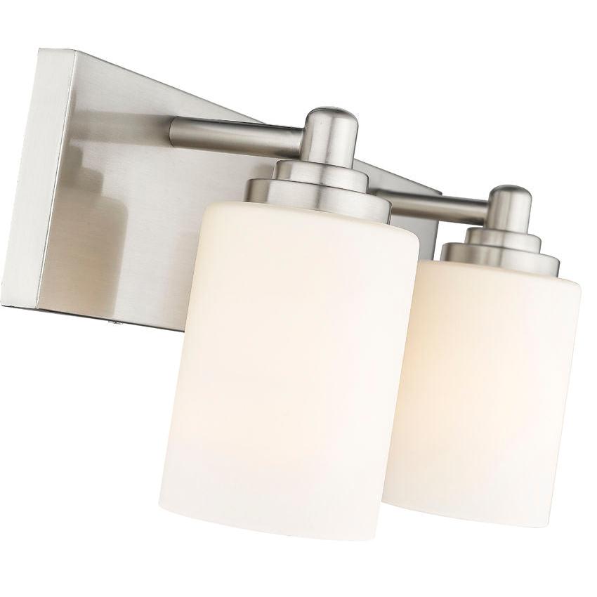 Z-Lite Soledad 2-Light Medium Bulb Base Brushed Nickel Steel White Glass Shade Vanity Light