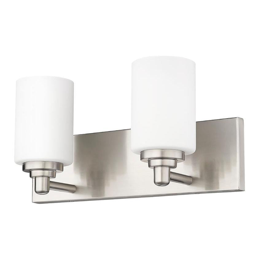 Z-Lite Soledad 2-Light Medium Bulb Base Brushed Nickel Steel White Glass Shade Vanity Light