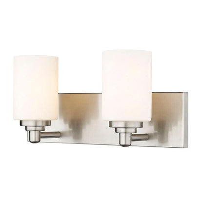 Z-Lite Soledad 2-Light Medium Bulb Base Brushed Nickel Steel White Glass Shade Vanity Light