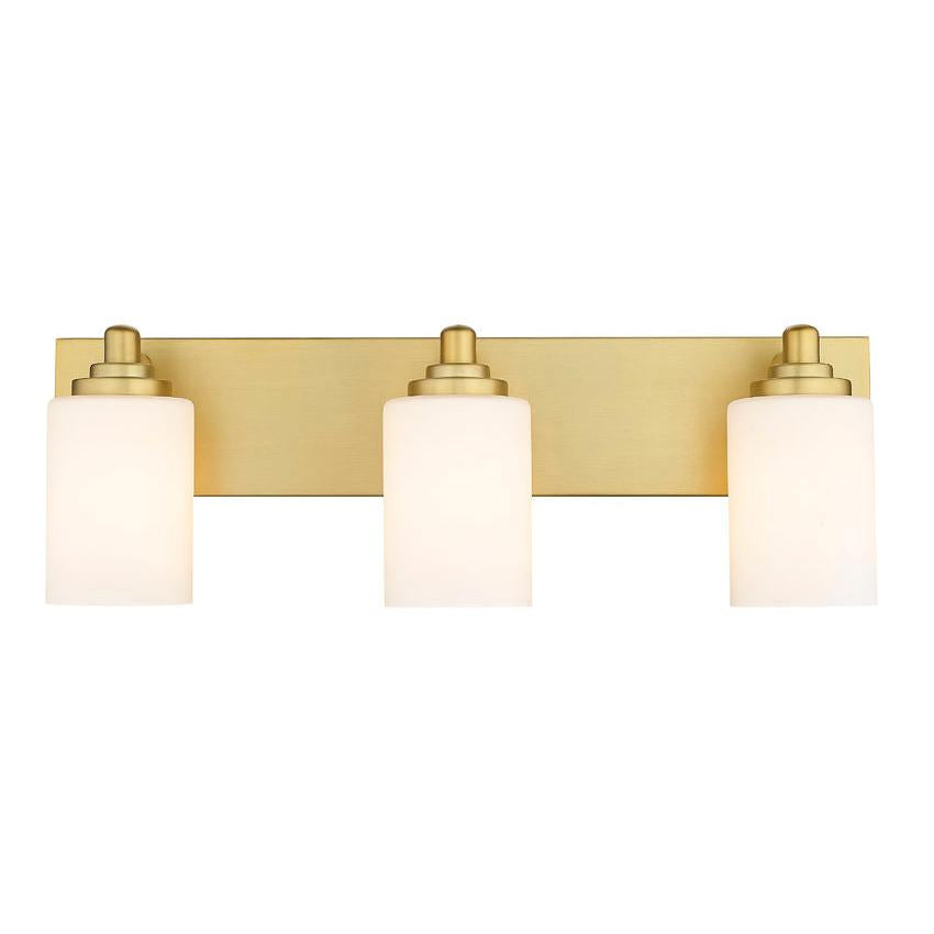 Z-Lite Soledad 3-Light Medium Bulb Base Brushed Gold Steel White Glass Shade Vanity Light