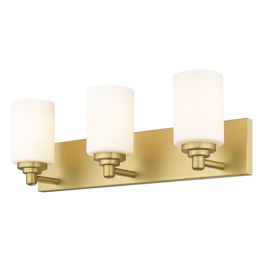 Z-Lite Soledad 3-Light Medium Bulb Base Brushed Gold Steel White Glass Shade Vanity Light