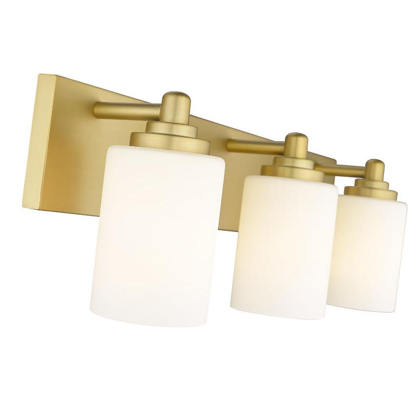Z-Lite Soledad 3-Light Medium Bulb Base Brushed Gold Steel White Glass Shade Vanity Light