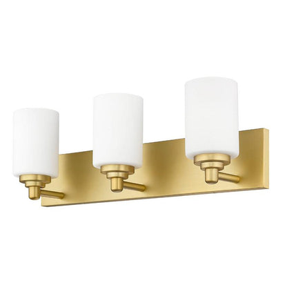 Z-Lite Soledad 3-Light Medium Bulb Base Brushed Gold Steel White Glass Shade Vanity Light