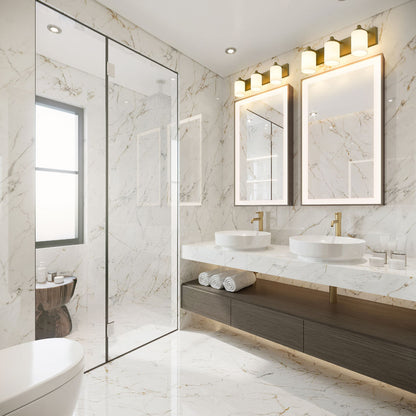 Z-Lite Soledad 3-Light Medium Bulb Base Brushed Gold Steel White Glass Shade Vanity Light