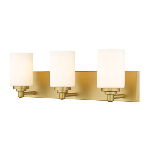 Z-Lite Soledad 3-Light Medium Bulb Base Brushed Gold Steel White Glass Shade Vanity Light