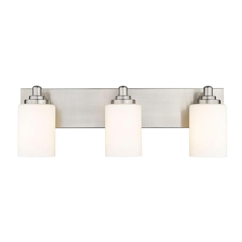 Z-Lite Soledad 3-Light Medium Bulb Base Brushed Nickel Steel White Glass Shade Vanity Light