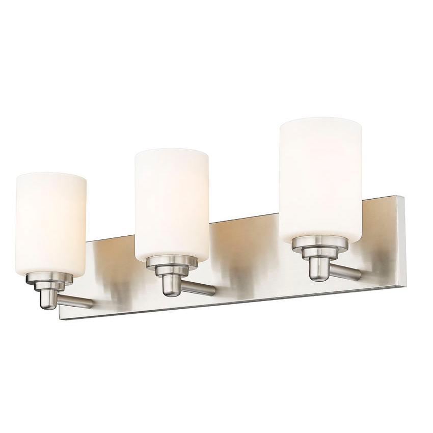 Z-Lite Soledad 3-Light Medium Bulb Base Brushed Nickel Steel White Glass Shade Vanity Light