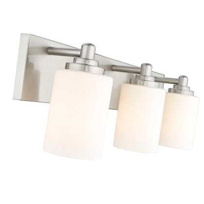 Z-Lite Soledad 3-Light Medium Bulb Base Brushed Nickel Steel White Glass Shade Vanity Light