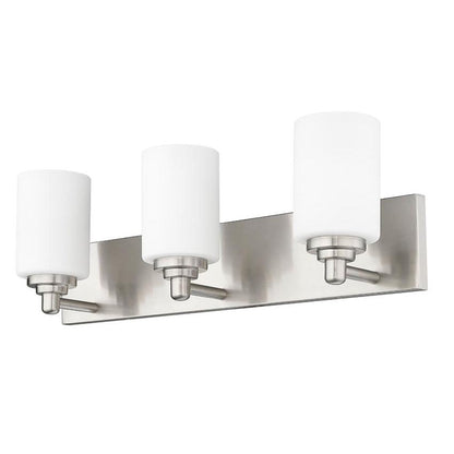 Z-Lite Soledad 3-Light Medium Bulb Base Brushed Nickel Steel White Glass Shade Vanity Light