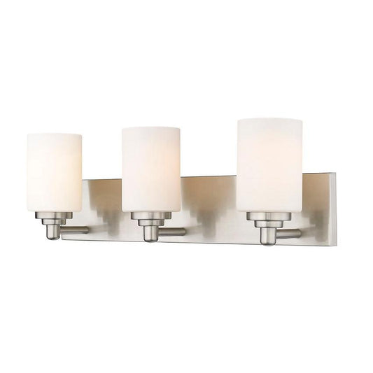 Z-Lite Soledad 3-Light Medium Bulb Base Brushed Nickel Steel White Glass Shade Vanity Light