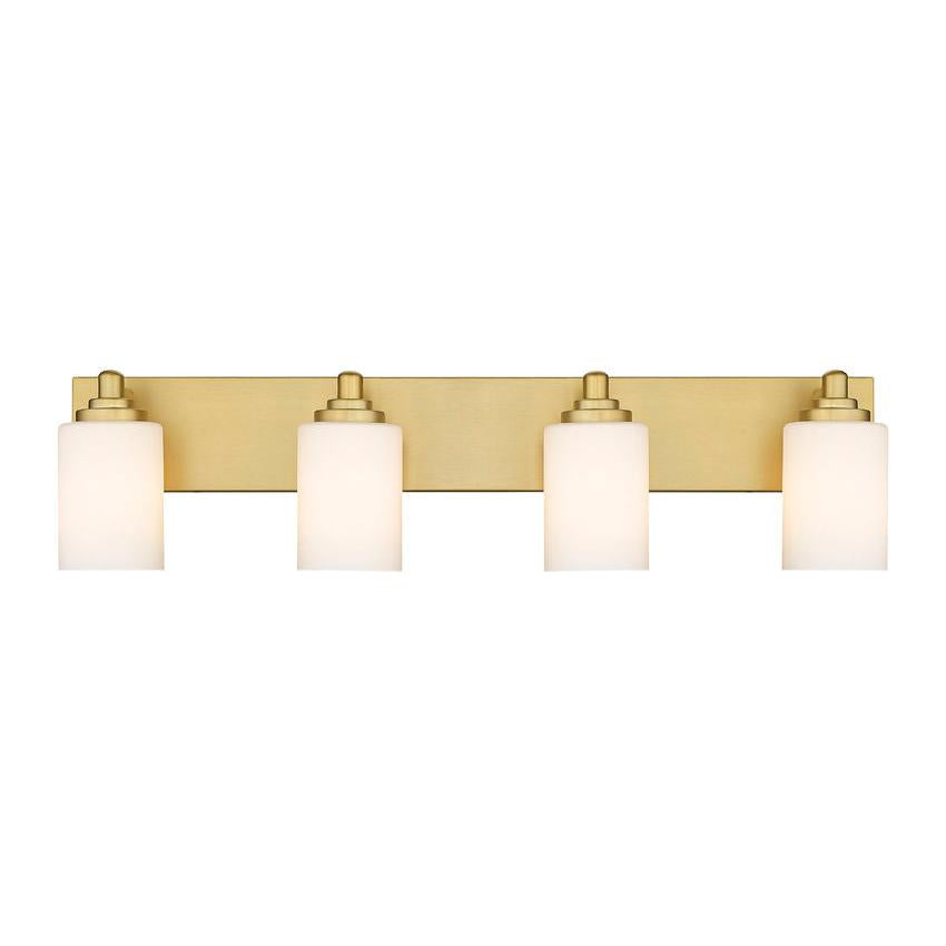 Z-Lite Soledad 4-Light Medium Bulb Base Brushed Gold Steel White Glass Shade Vanity Light