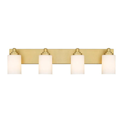 Z-Lite Soledad 4-Light Medium Bulb Base Brushed Gold Steel White Glass Shade Vanity Light