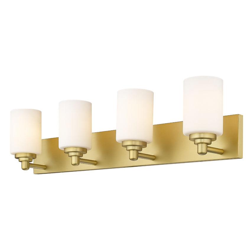 Z-Lite Soledad 4-Light Medium Bulb Base Brushed Gold Steel White Glass Shade Vanity Light