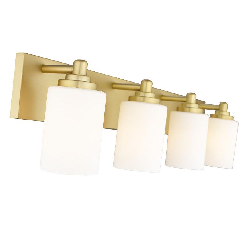 Z-Lite Soledad 4-Light Medium Bulb Base Brushed Gold Steel White Glass Shade Vanity Light