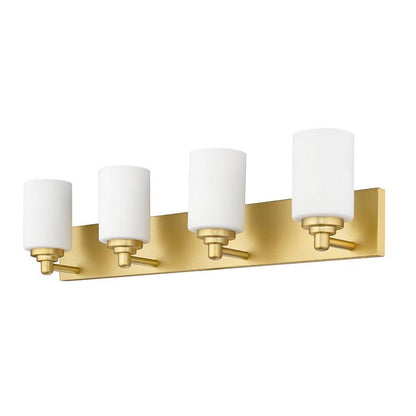 Z-Lite Soledad 4-Light Medium Bulb Base Brushed Gold Steel White Glass Shade Vanity Light