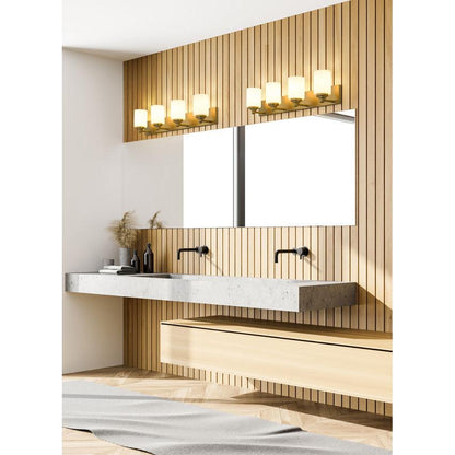 Z-Lite Soledad 4-Light Medium Bulb Base Brushed Gold Steel White Glass Shade Vanity Light