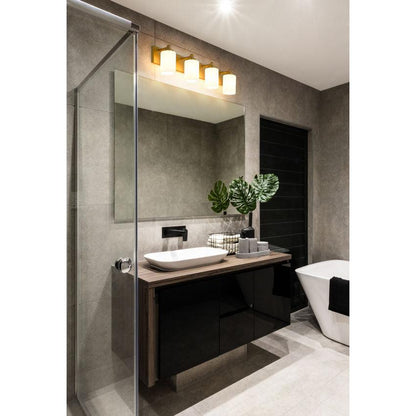 Z-Lite Soledad 4-Light Medium Bulb Base Brushed Gold Steel White Glass Shade Vanity Light