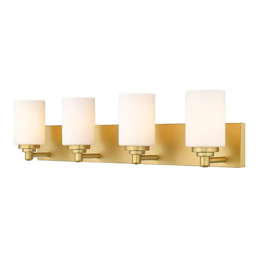 Z-Lite Soledad 4-Light Medium Bulb Base Brushed Gold Steel White Glass Shade Vanity Light