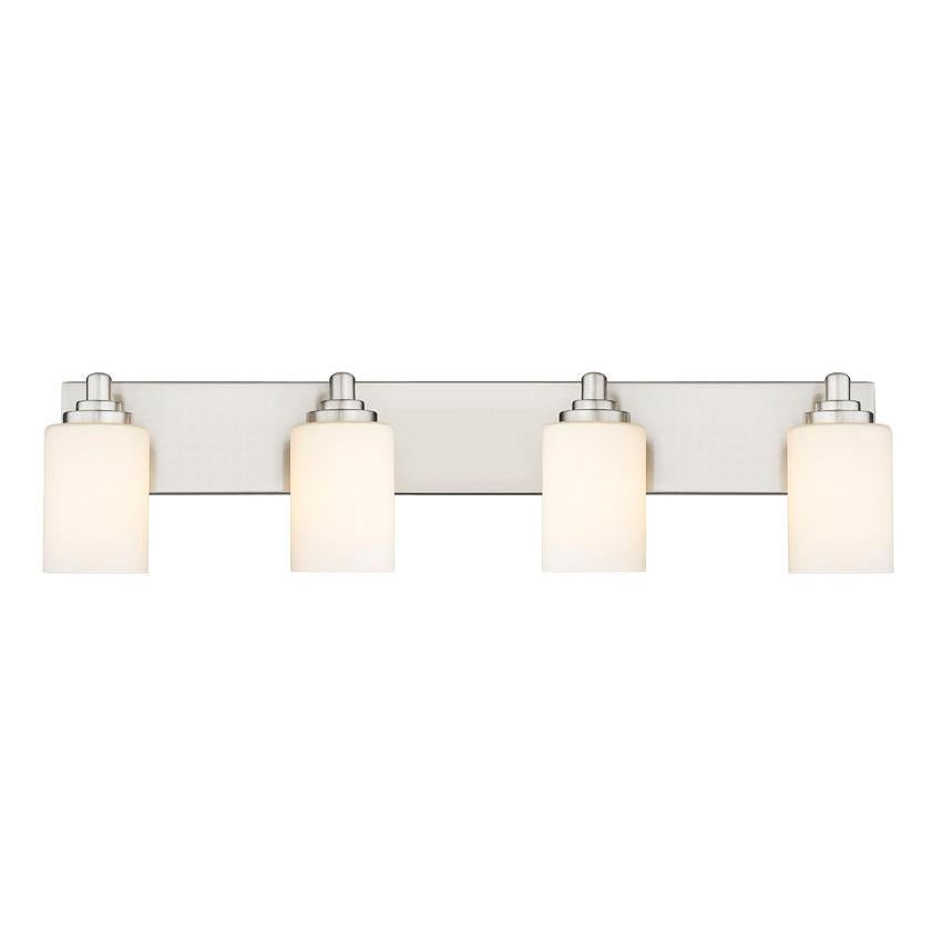 Z-Lite Soledad 4-Light Medium Bulb Base Brushed Nickel Steel White Glass Shade Vanity Light