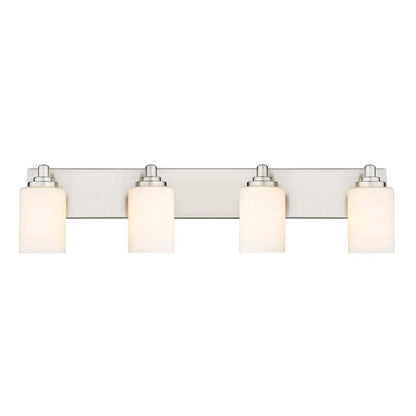 Z-Lite Soledad 4-Light Medium Bulb Base Brushed Nickel Steel White Glass Shade Vanity Light