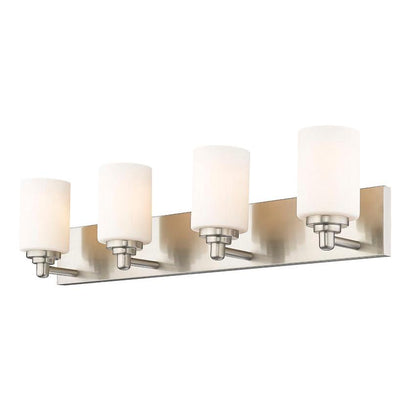 Z-Lite Soledad 4-Light Medium Bulb Base Brushed Nickel Steel White Glass Shade Vanity Light