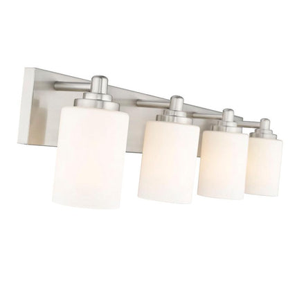 Z-Lite Soledad 4-Light Medium Bulb Base Brushed Nickel Steel White Glass Shade Vanity Light