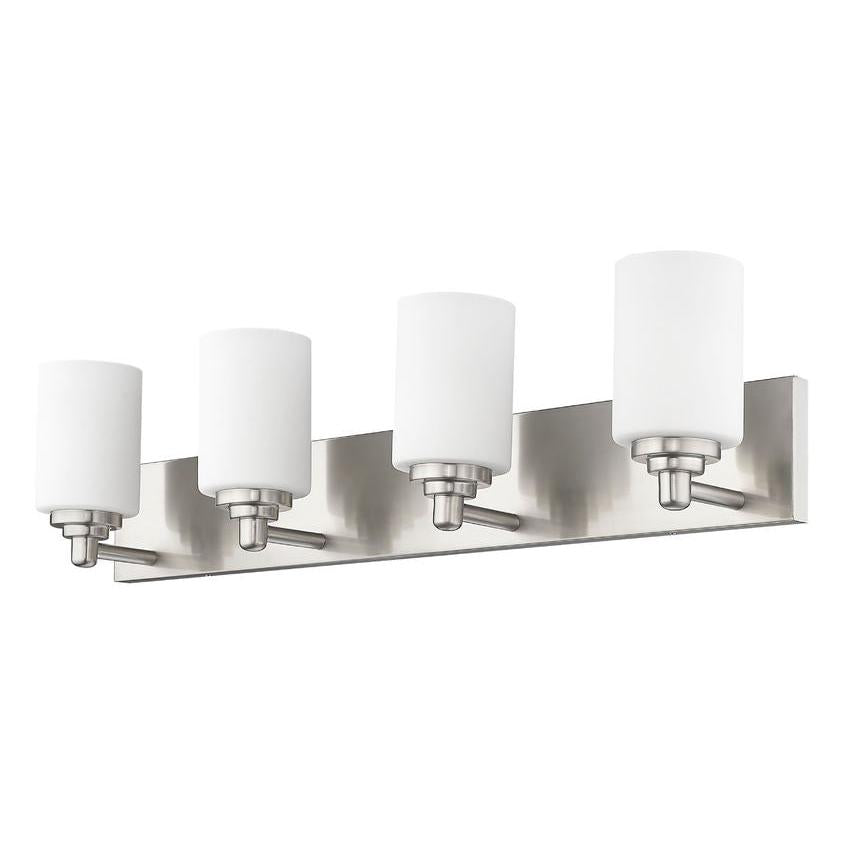 Z-Lite Soledad 4-Light Medium Bulb Base Brushed Nickel Steel White Glass Shade Vanity Light