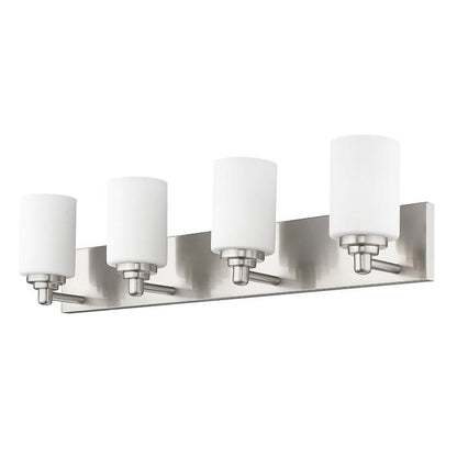 Z-Lite Soledad 4-Light Medium Bulb Base Brushed Nickel Steel White Glass Shade Vanity Light