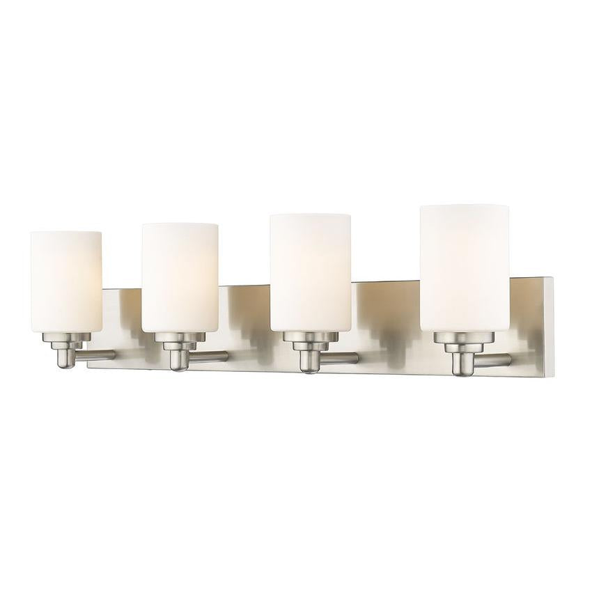 Z-Lite Soledad 4-Light Medium Bulb Base Brushed Nickel Steel White Glass Shade Vanity Light