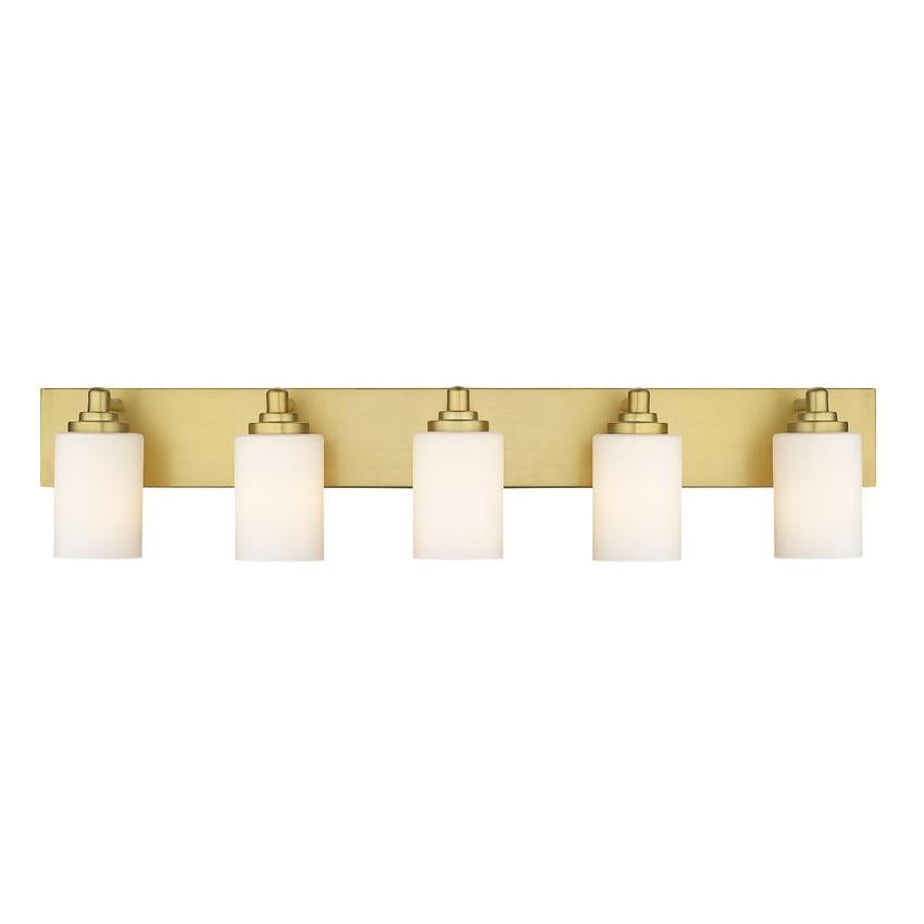 Z-Lite Soledad 5-Light Medium Bulb Base Brushed Gold Steel White Glass Shade Vanity Light