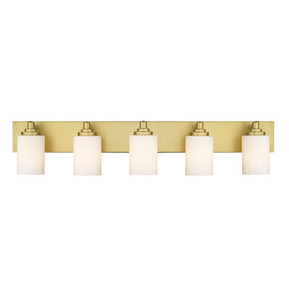 Z-Lite Soledad 5-Light Medium Bulb Base Brushed Gold Steel White Glass Shade Vanity Light