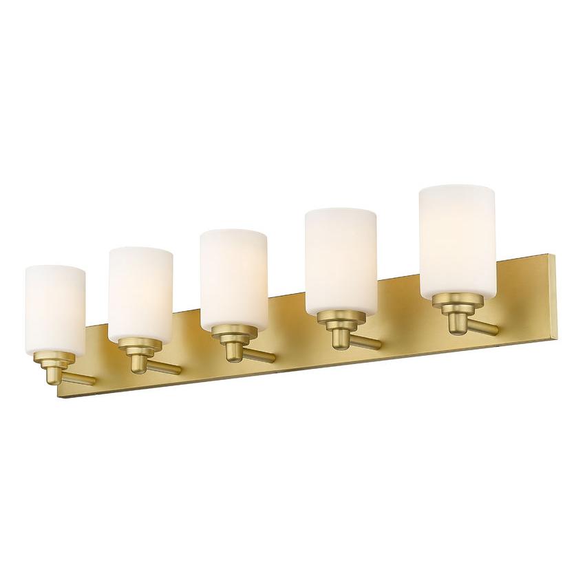 Z-Lite Soledad 5-Light Medium Bulb Base Brushed Gold Steel White Glass Shade Vanity Light