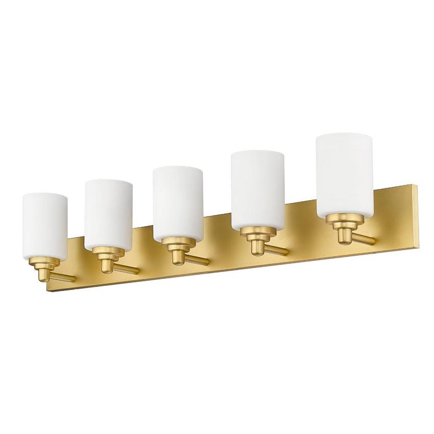 Z-Lite Soledad 5-Light Medium Bulb Base Brushed Gold Steel White Glass Shade Vanity Light