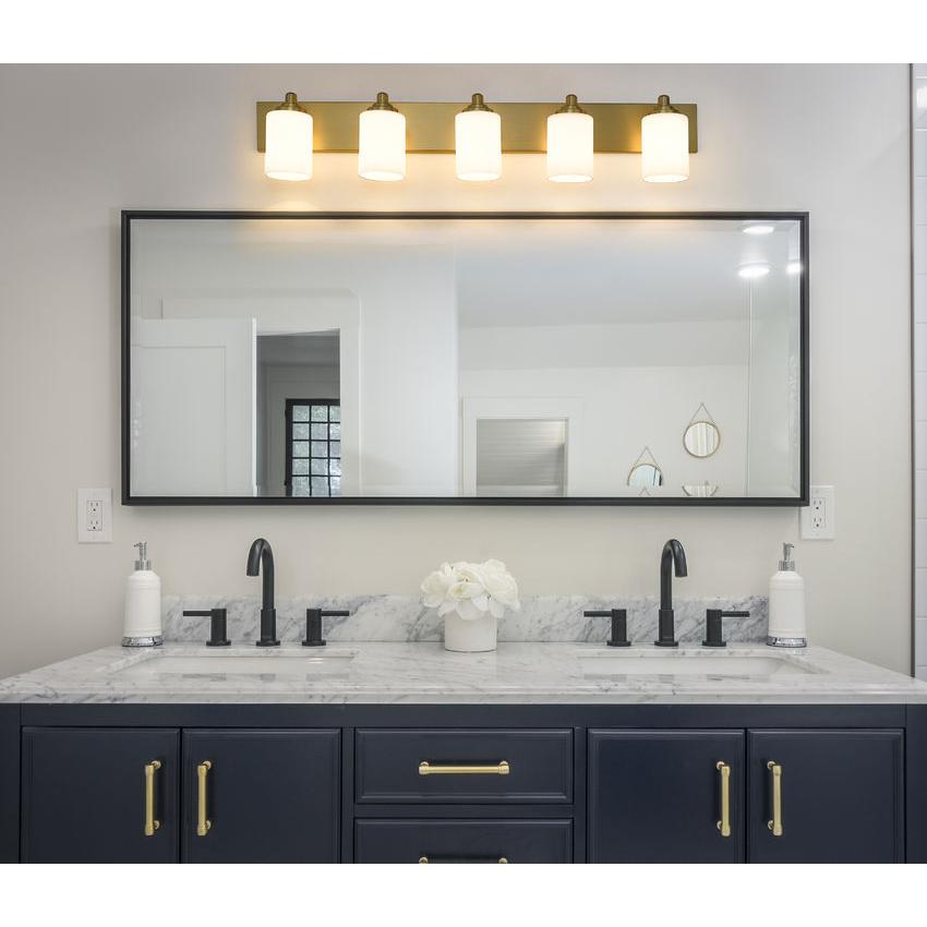 Z-Lite Soledad 5-Light Medium Bulb Base Brushed Gold Steel White Glass Shade Vanity Light