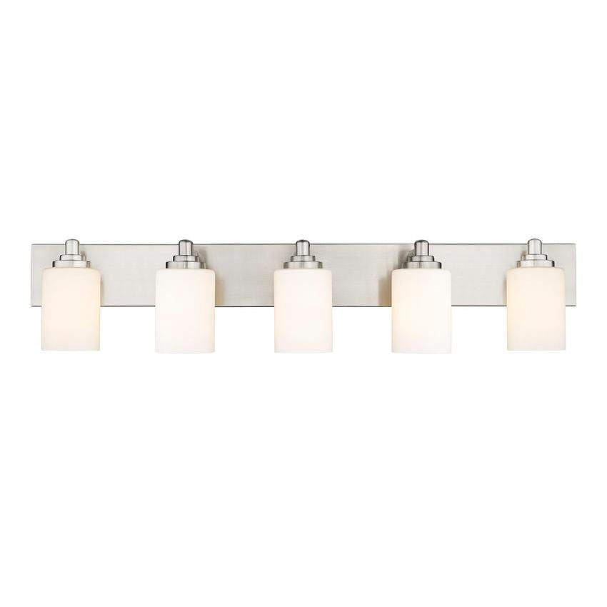 Z-Lite Soledad 5-Light Medium Bulb Base Brushed Nickel Steel White Glass Shade Vanity Light