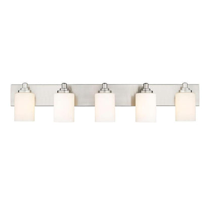 Z-Lite Soledad 5-Light Medium Bulb Base Brushed Nickel Steel White Glass Shade Vanity Light