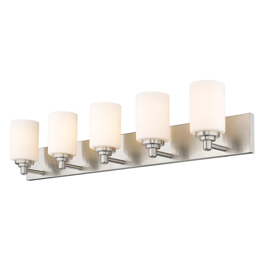 Z-Lite Soledad 5-Light Medium Bulb Base Brushed Nickel Steel White Glass Shade Vanity Light
