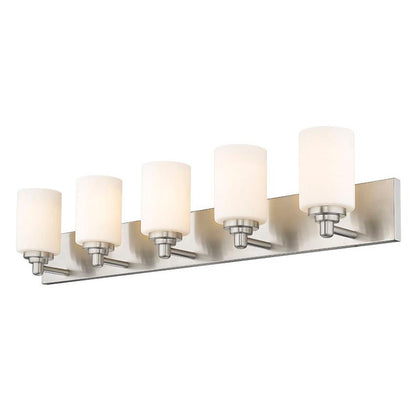 Z-Lite Soledad 5-Light Medium Bulb Base Brushed Nickel Steel White Glass Shade Vanity Light