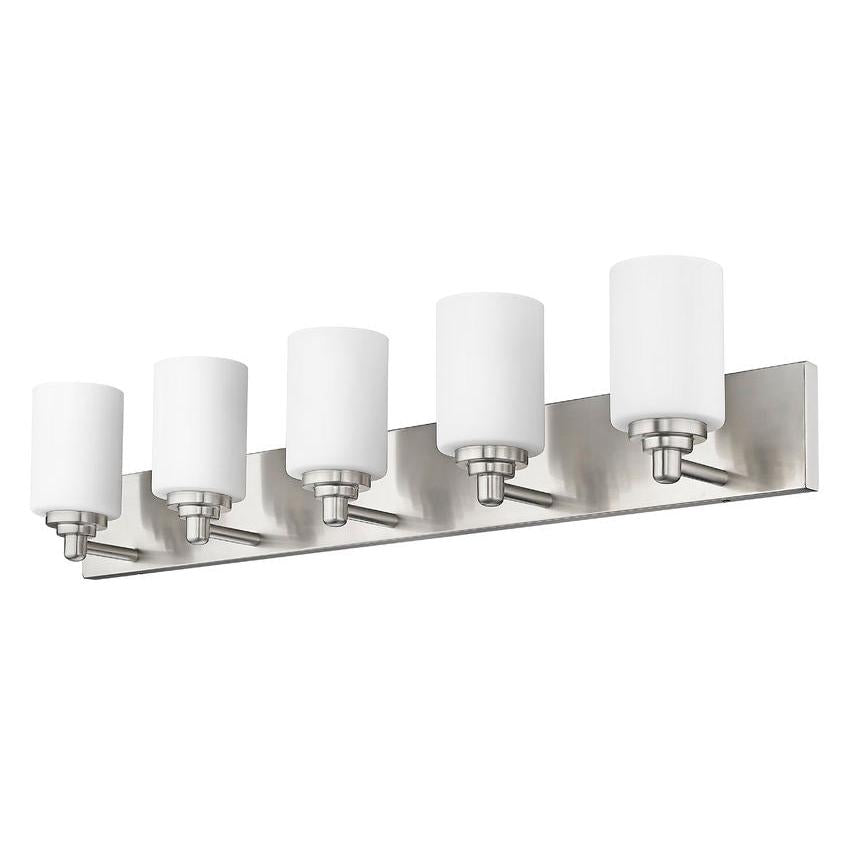 Z-Lite Soledad 5-Light Medium Bulb Base Brushed Nickel Steel White Glass Shade Vanity Light