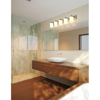 Z-Lite Soledad 5-Light Medium Bulb Base Brushed Nickel Steel White Glass Shade Vanity Light
