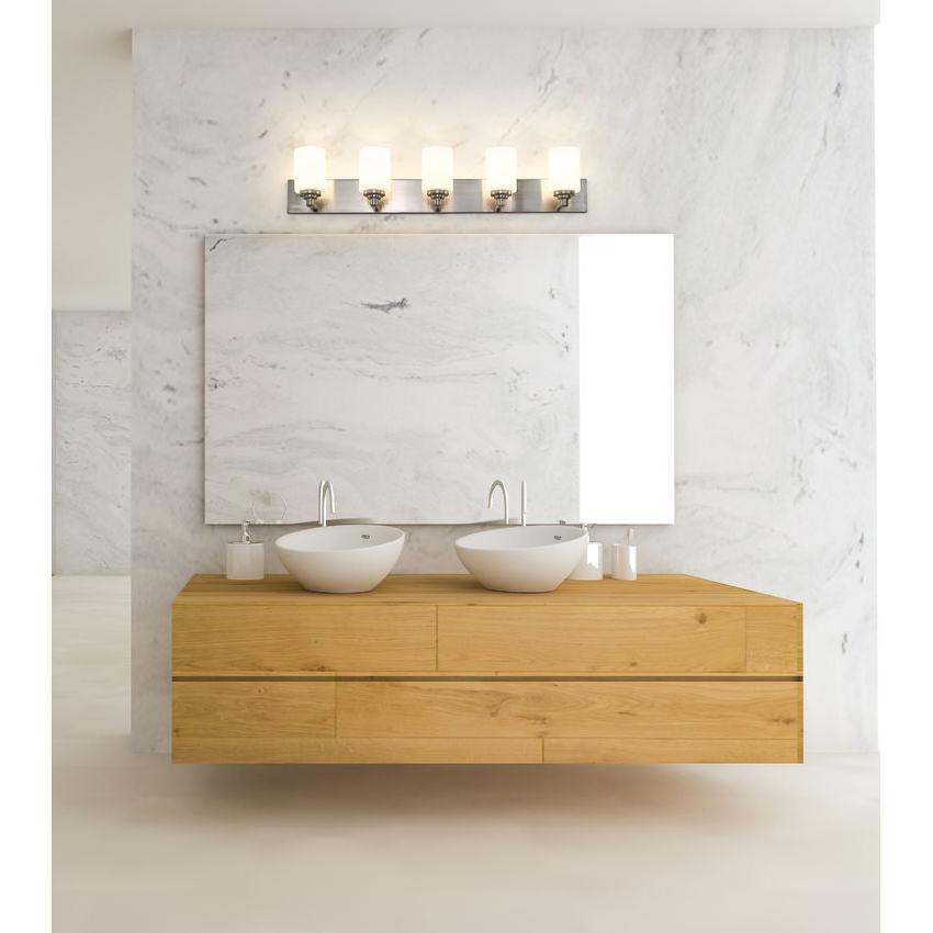 Z-Lite Soledad 5-Light Medium Bulb Base Brushed Nickel Steel White Glass Shade Vanity Light