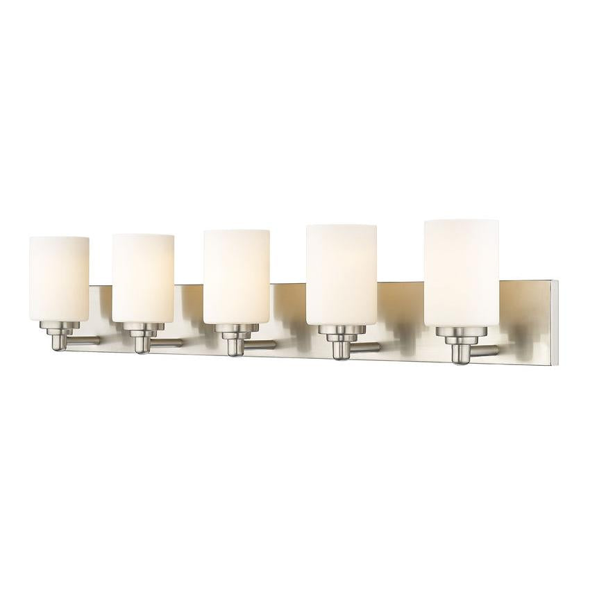Z-Lite Soledad 5-Light Medium Bulb Base Brushed Nickel Steel White Glass Shade Vanity Light