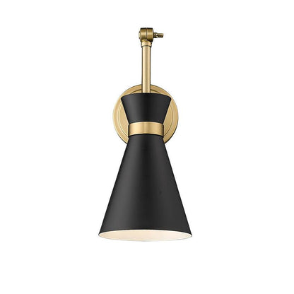Z-Lite Soriano 6" 1-Light Medium Bulb Base Matte Black Steel Frame Modern Gold Steel Shade Wall Sconce