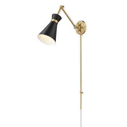 Z-Lite Soriano 6" 1-Light Medium Bulb Base Matte Black Steel Frame Modern Gold Steel Shade Wall Sconce