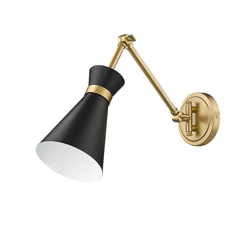 Z-Lite Soriano 6" 1-Light Medium Bulb Base Matte Black Steel Frame Modern Gold Steel Shade Wall Sconce